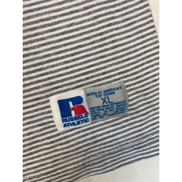 VINTAGE Russell Athletic T-shirt Men XL Gray Striped Short Sleeve USA 90s - Picture 2 of 6